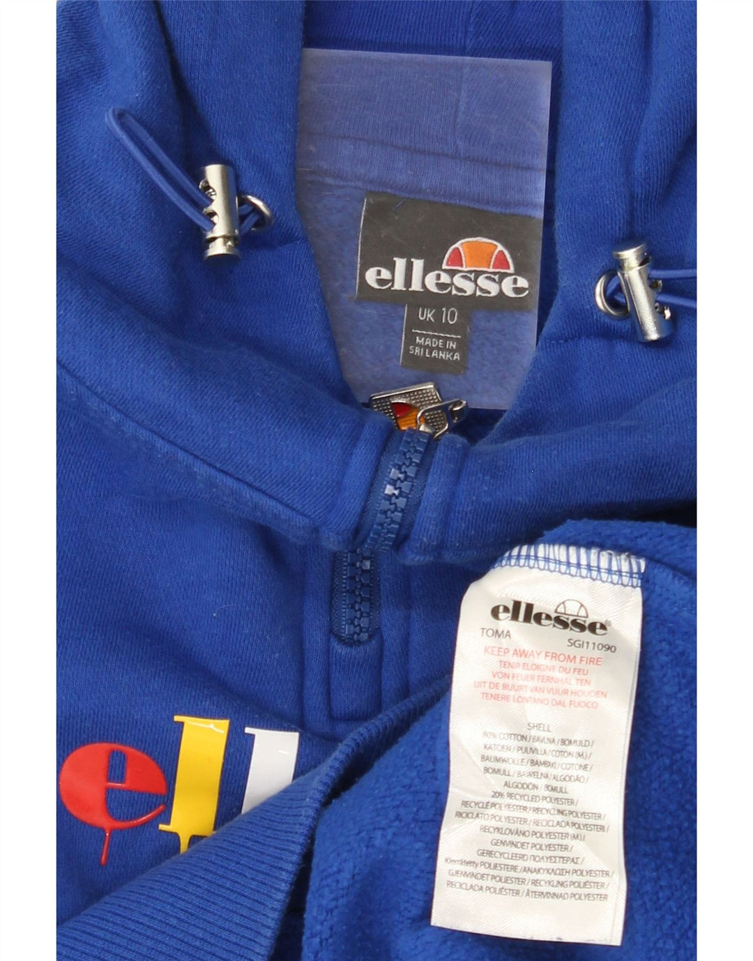 ELLESSE Pull à capuche surdimensionné avec col zippé pour femme UK 10 Petit Bleu