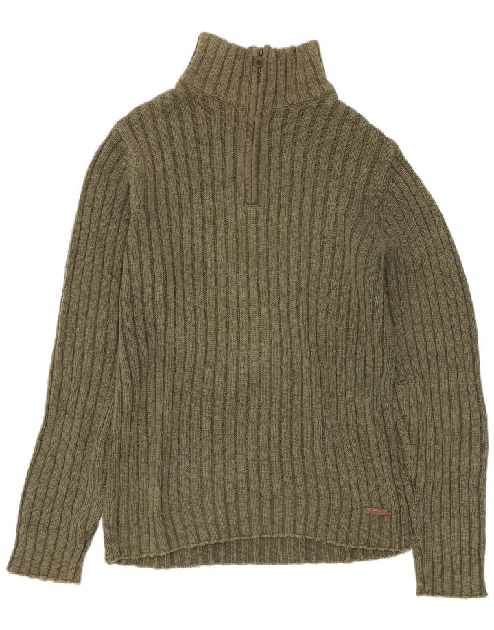 Marlboro Classics Pull à col zippé pour homme Grand coton kaki