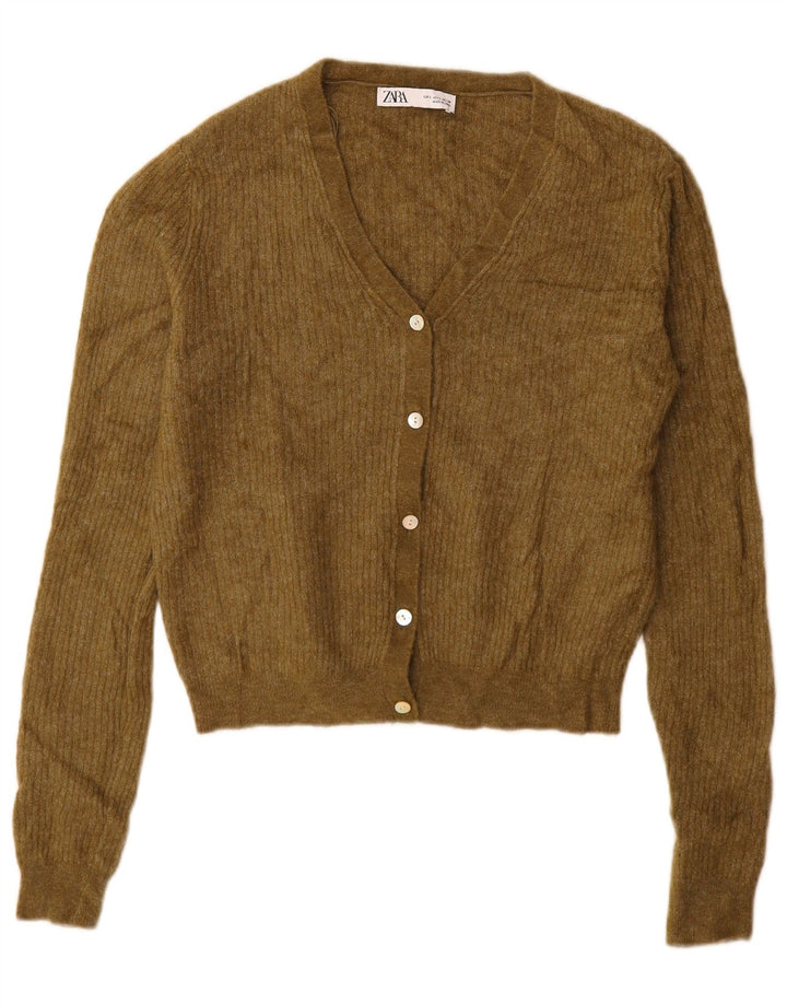 Zara Cardigan Femme Pull UK 16 Large Kaki Polyamide