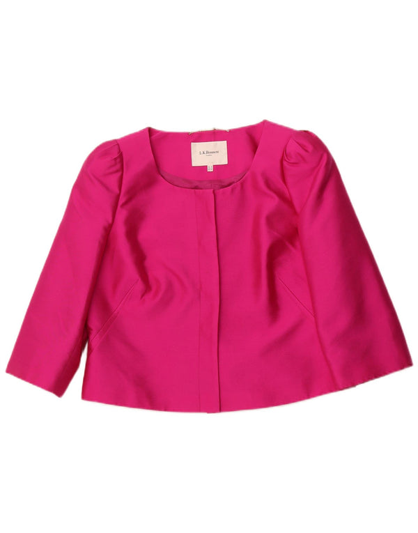 L.K. BENNETT Veste blazer courte à manches 3/4 pour femme UK 16 Grande soie rose