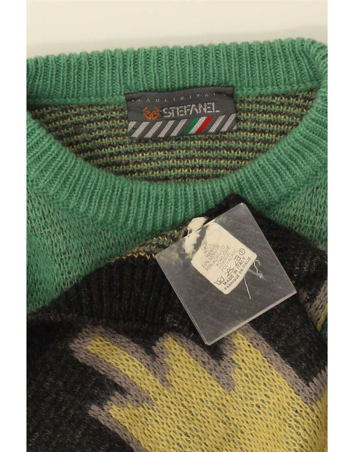 Stefanel Pull col rond homme en laine ikat jaune moyen