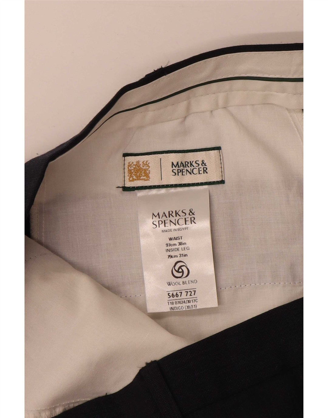 Marks & Spencer Pantalon de Costume Droit Homme W38 L31 Bleu Marine Polyester