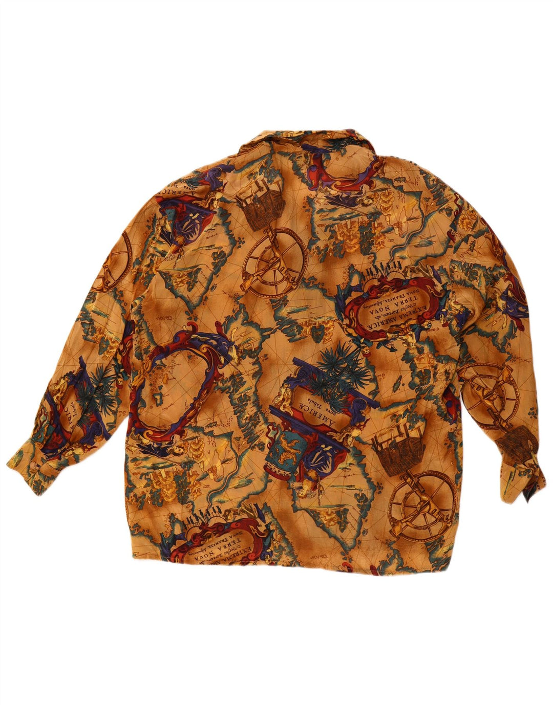 Vintage Womens Graphic Oversized Shirt Blouse UK 16 Large Beige Acetate