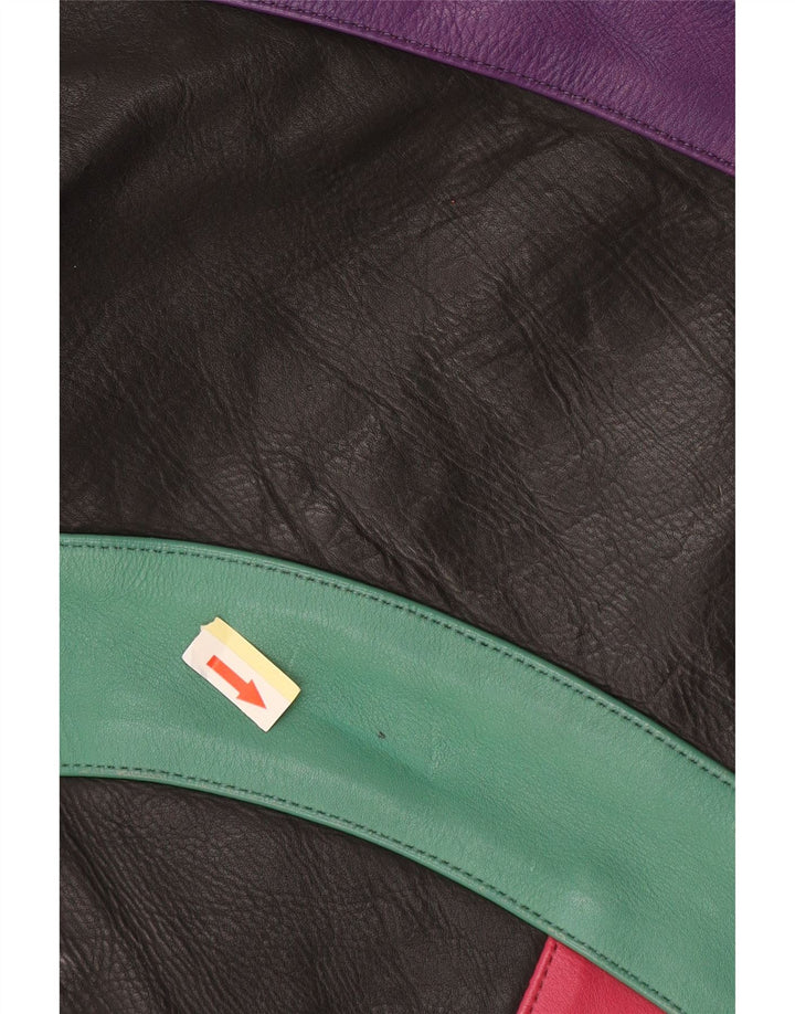 ROLEFF Veste courte pour femme UK 14 Grande moto en cuir color block noir