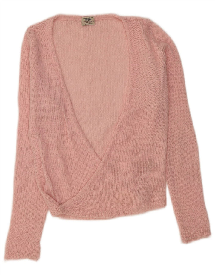 vintage Femme V-Col Jumper Pull UK 12 Rose Moyen