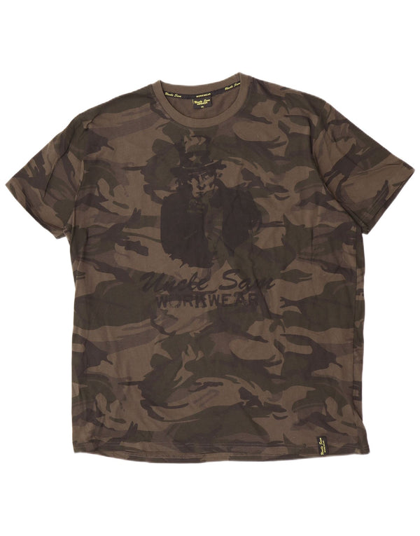 Oncle Sam T-Shirt graphique pour hommes, vêtements de travail, haut 3XL, kaki, Camouflage, coton