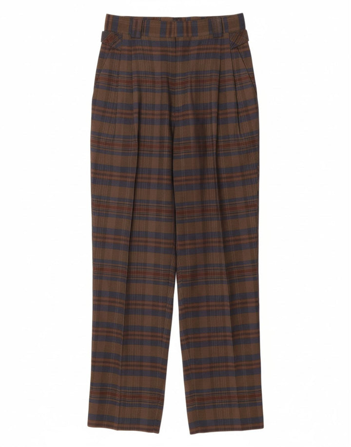 VINTAGE Pantalon Chino Taille Haute Femme IT 44 Moyen W26 L29 Carreaux Marron