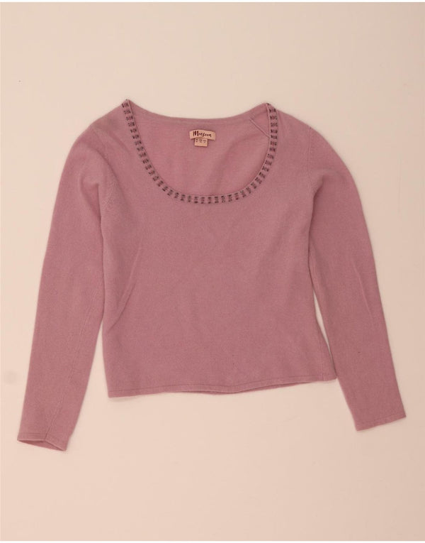 Monsoon Pull court à col bateau pour femme UK 16 Large en laine d'agneau rose