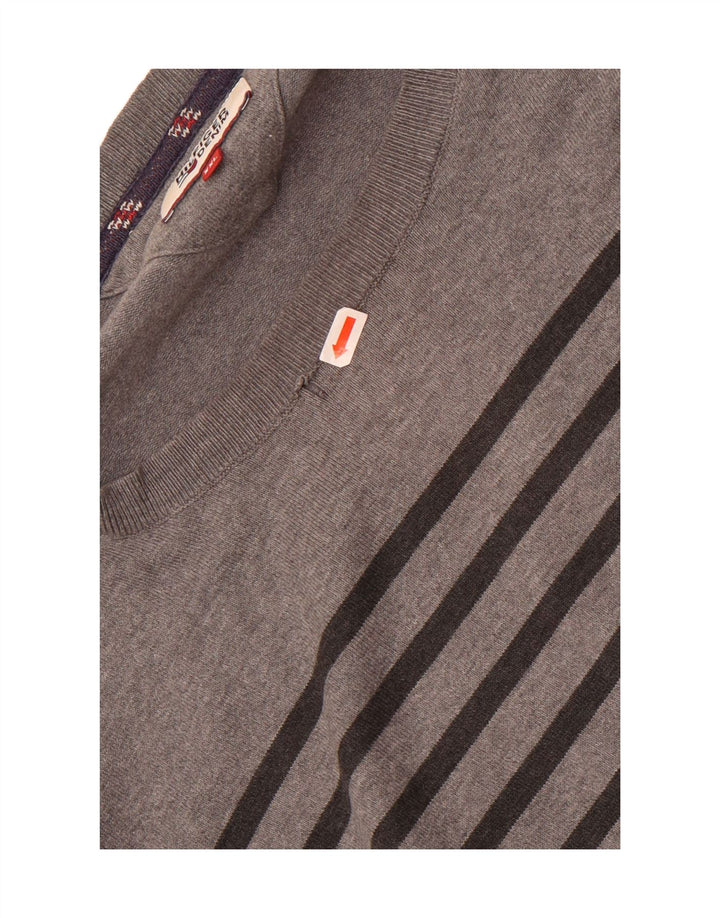 Tommy Hilfiger Pull à col rond pour homme 2XL en coton rayé gris