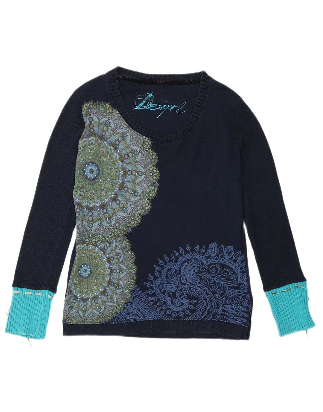 DESIGUAL Haut graphique à manches longues pour femme UK 14 Grand Bleu Floral