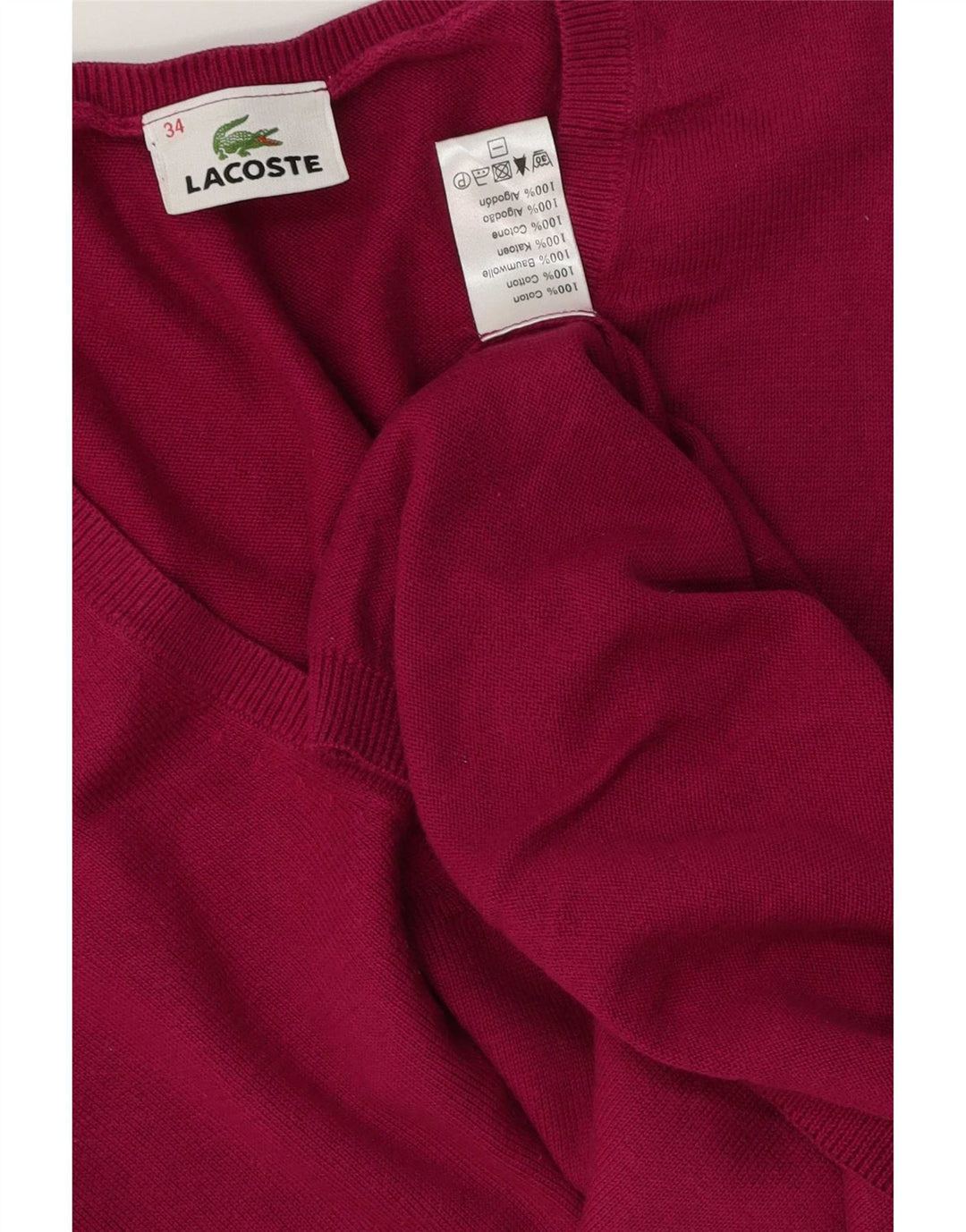Lacoste Pull col V femme taille 34 petit coton rose