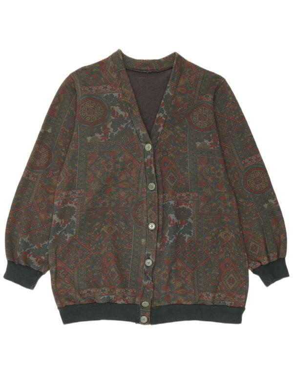 vintage Femme Cardigan Pull UK 16 Grand Paisley Vert