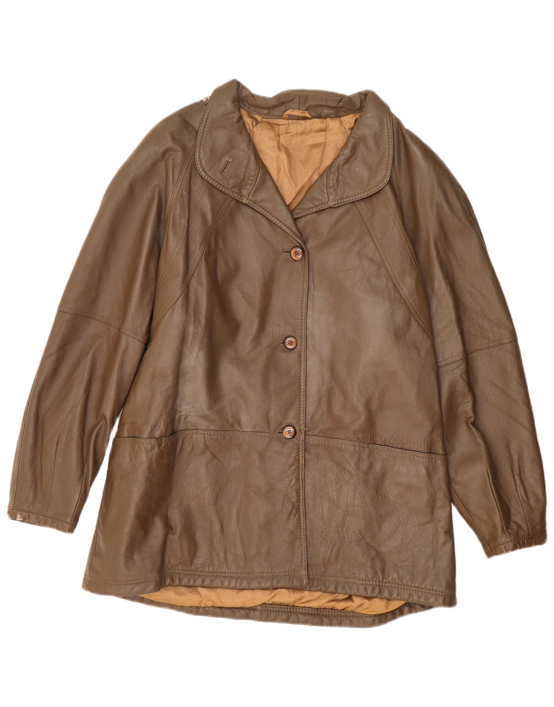 veste en cuir femme vintage UK 16 Grand Brun
