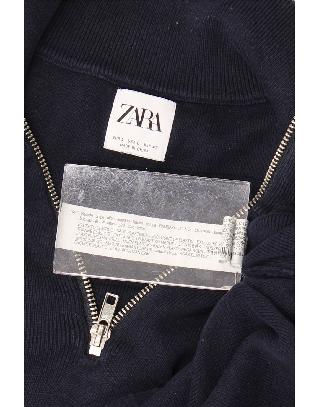 Zara Pull col zippé pour homme en coton bleu marine Large