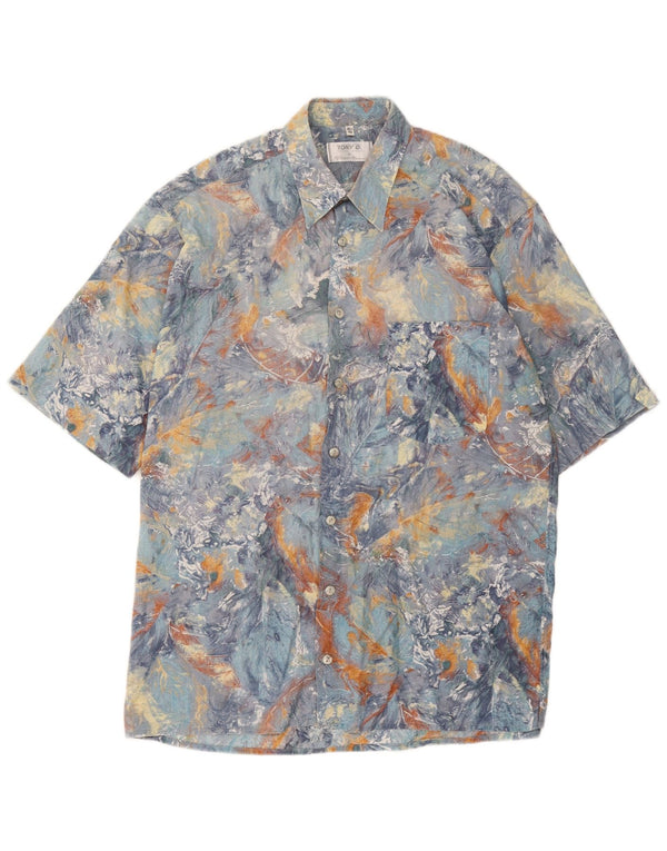 Peter Hahn Chemise à manches courtes pour hommes Taille 16 1/2 42 Grand Blue Tie Dye