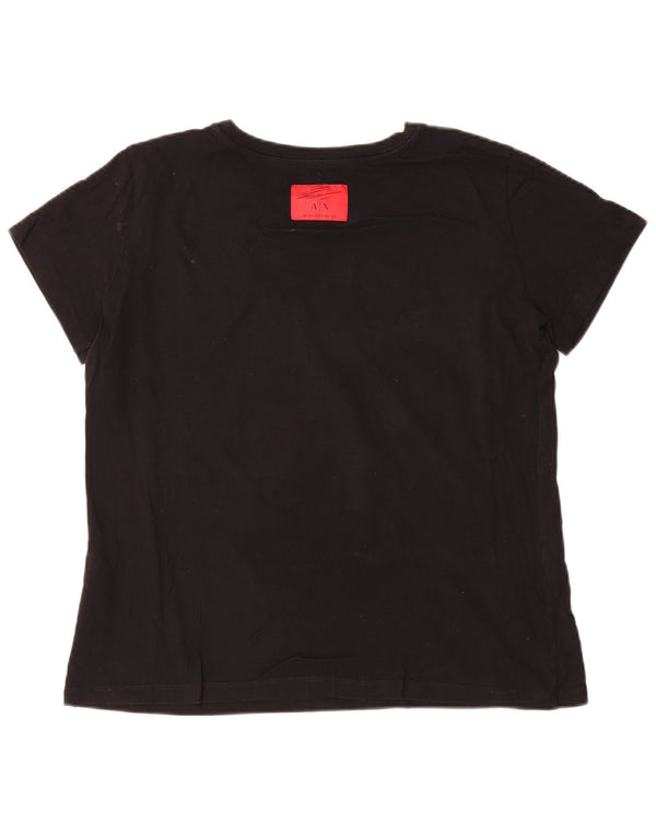 Armani Exchange T-shirt graphique pour femme UK 16 Grand coton noir