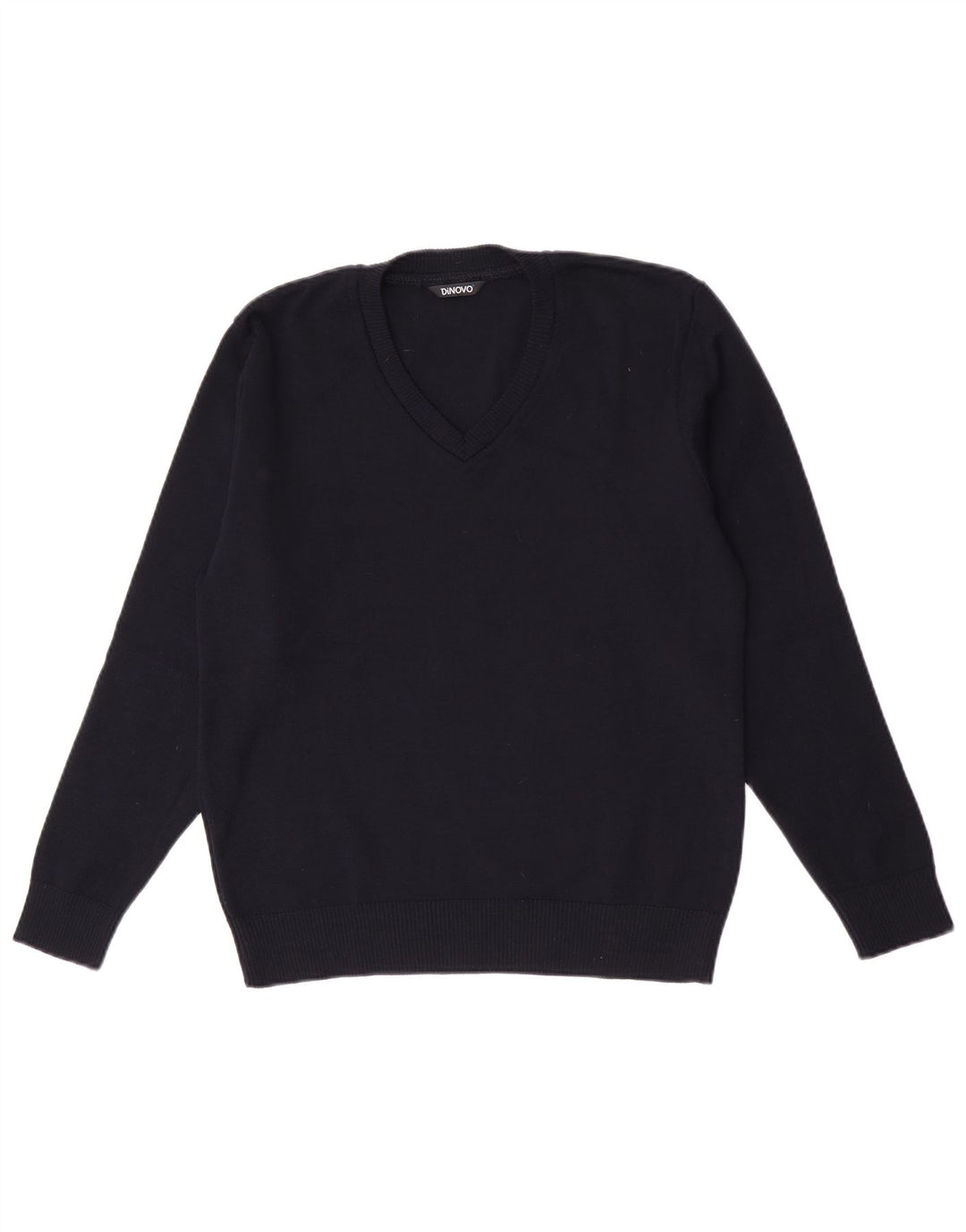 vintage Femme Col V Pull Pull IT 42 Bleu Marine Moyen