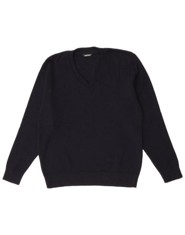 vintage Femme Col V Pull Pull IT 42 Bleu Marine Moyen