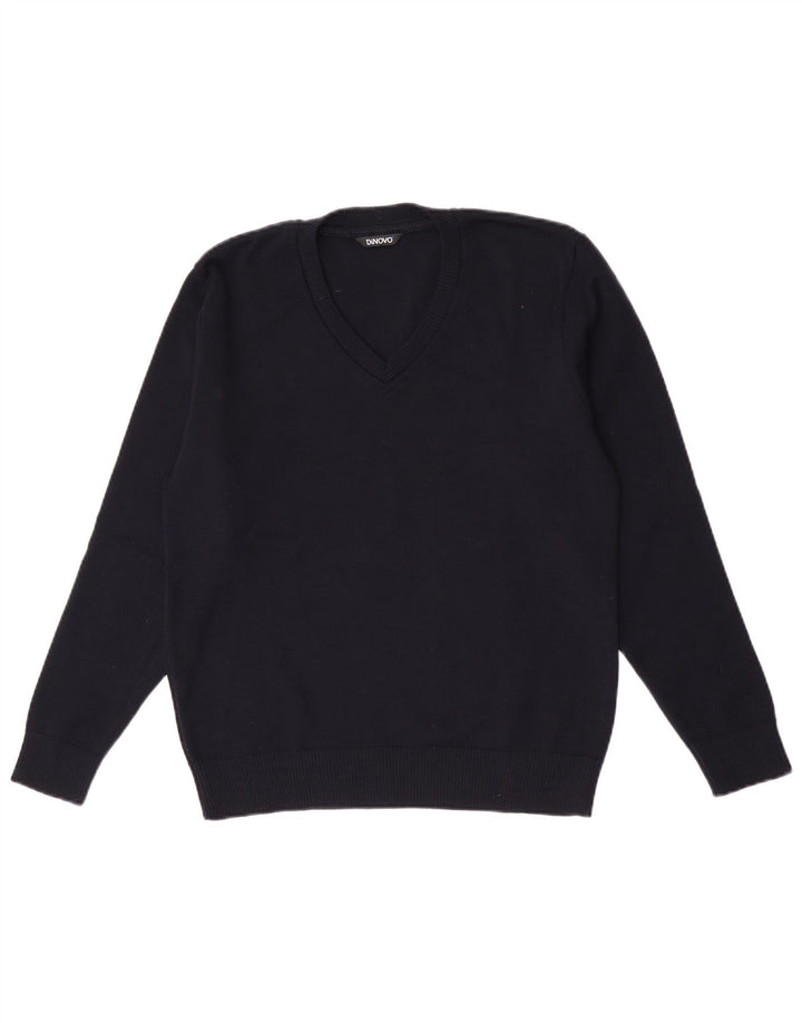 vintage Femme Col V Pull Pull IT 42 Bleu Marine Moyen