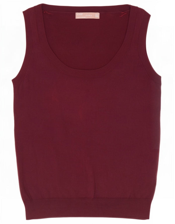 Zara Womens Vest Tank Top UK 12 Coton Marron Moyen