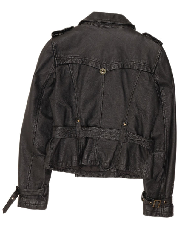 SPECCHIO Veste en cuir militaire courte pour femme UK 12 Cuir noir moyen