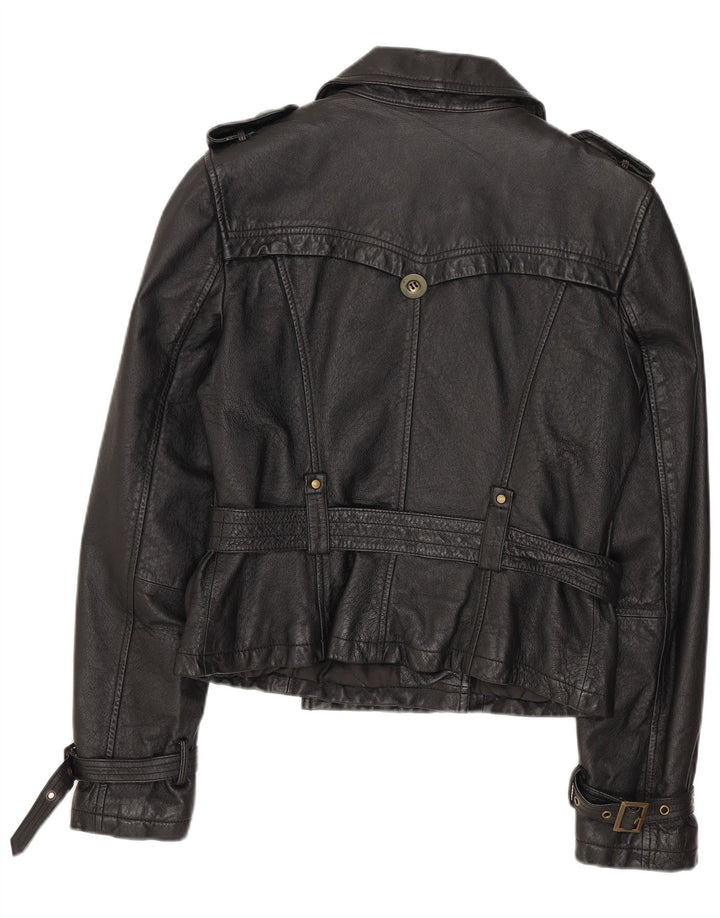 SPECCHIO Veste en cuir militaire courte pour femme UK 12 Cuir noir moyen