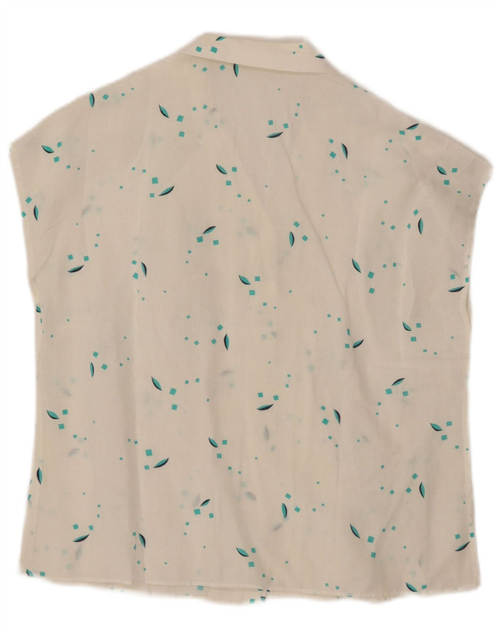 VINTAGE Femme Chemise sans manches Blouse UK 12 Moyen Blanc Géométrique