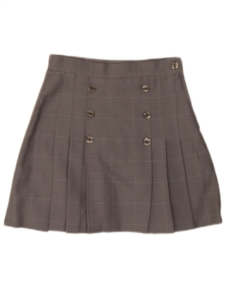 Mini jupe plissée femme vintage IT 42 Medium W28 laine à carreaux gris