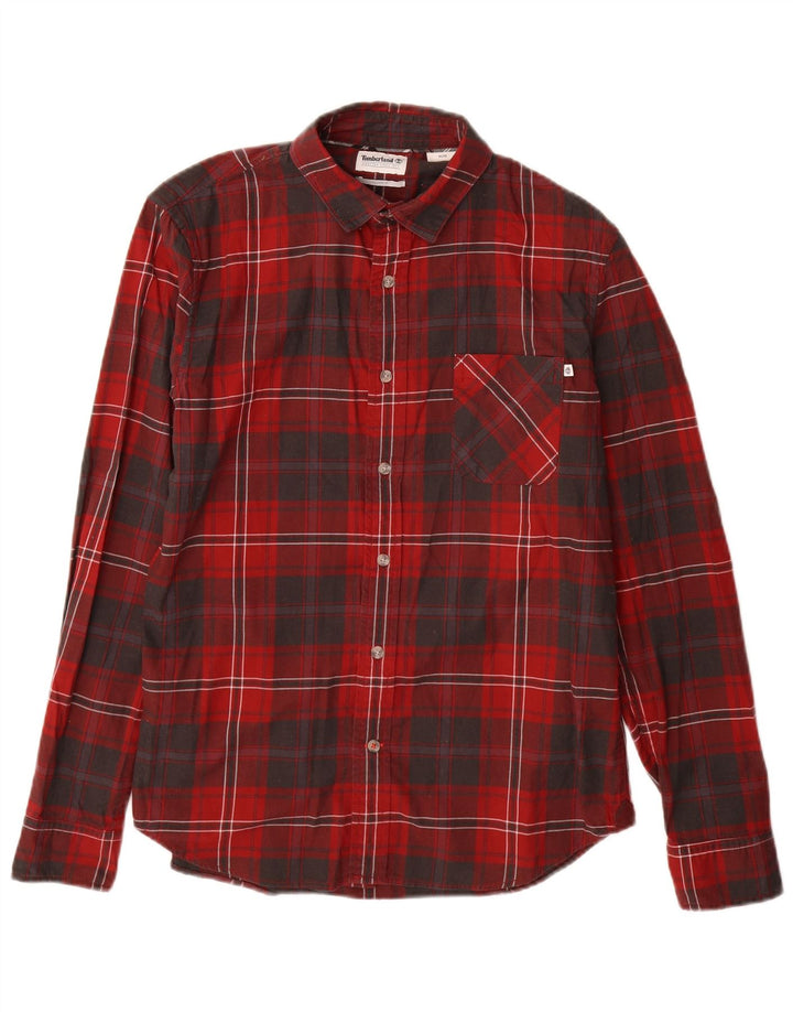 Timberland Chemise Slim Fit en Flanelle Homme Rouge Moyen à Carreaux en Coton
