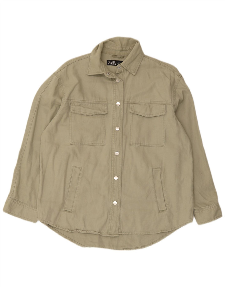 Zara Chemise surdimensionnée pour femme UK 10 Petit coton vert