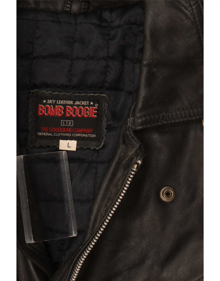 Bomb Boogie Veste de motard en cuir pour homme UK 40 Large Noir