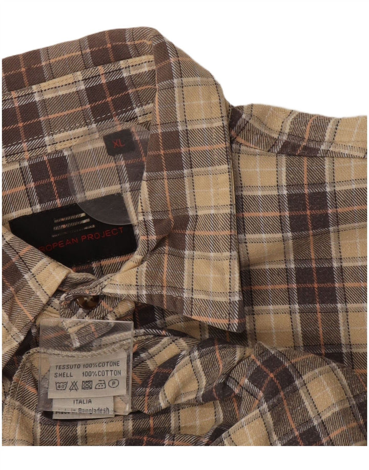 European Project Chemise en flanelle à carreaux pour homme XL en coton à carreaux beige