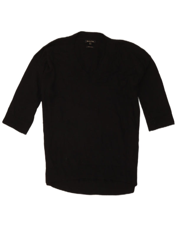 Massimo Dutti Pull à manches 3/4 et col en V pour femme UK 10 Small Noir