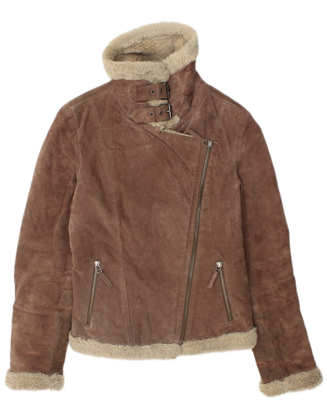 Oakwood Veste en daim Sherpa pour femme UK 12 Cuir marron moyen