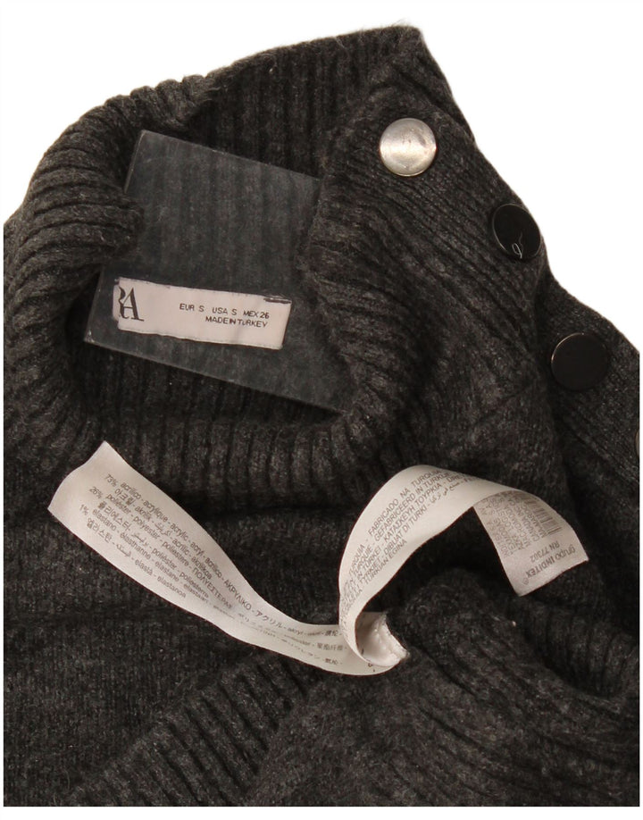 Zara Pull court surdimensionné à col boutonné pour femme UK 10 Petit Gris
