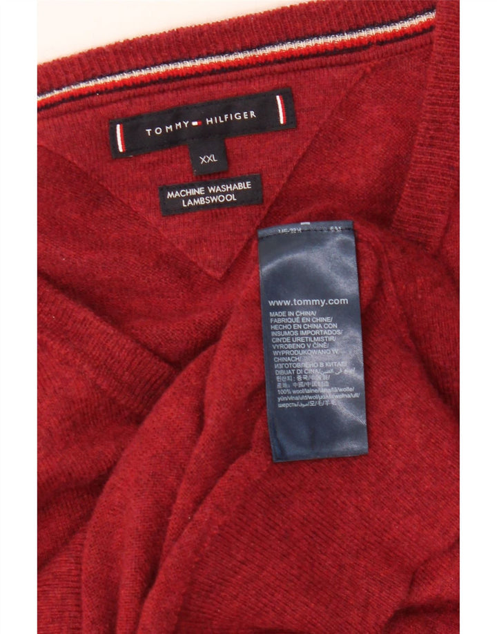 TOMMY HILFIGER Pull col V pour homme 2XL Rouge Laine