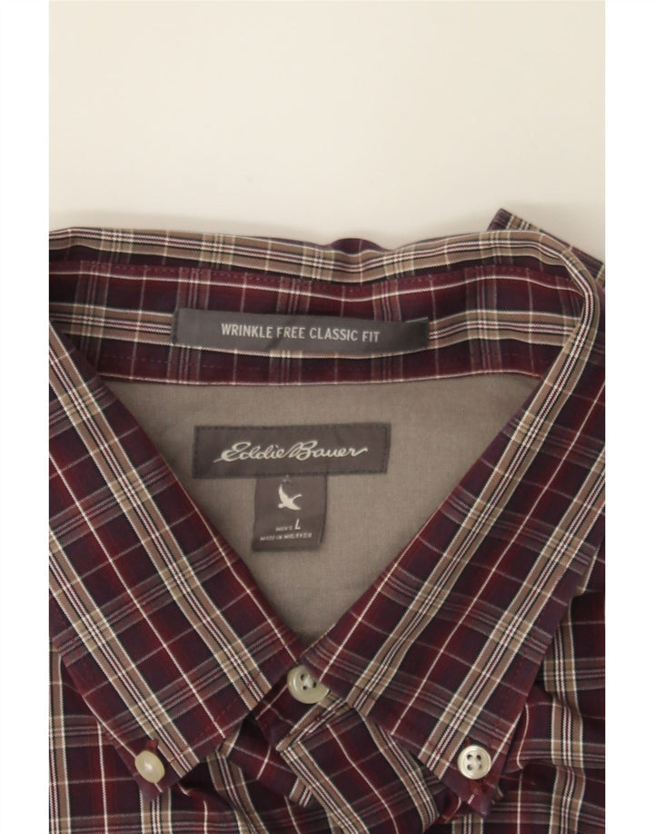 EDDIE BAUER Mens Classic Fit Shirt Large Burgundy Check Cotton Vintage Eddie Bauer and Second-Hand Eddie Bauer from Messina Hembry 