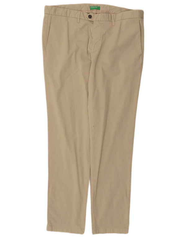 Benetton Pantalon Chino Coupe Slim Homme IT 52 XL W36 L30 Coton Beige