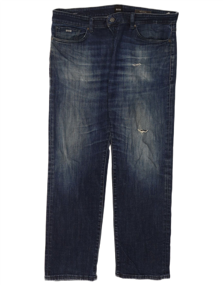 Hugo Boss Femme Jean droit régulier W36 L32 Bleu Coton