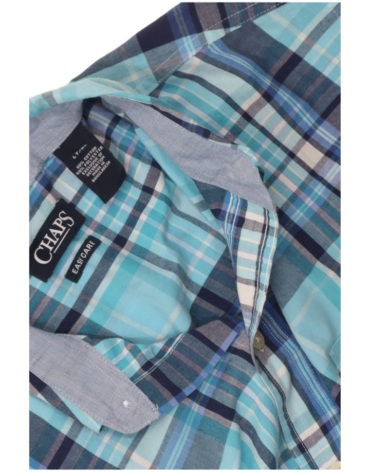 Chaps Chemise à manches courtes pour homme facile d'entretien en coton à carreaux bleus