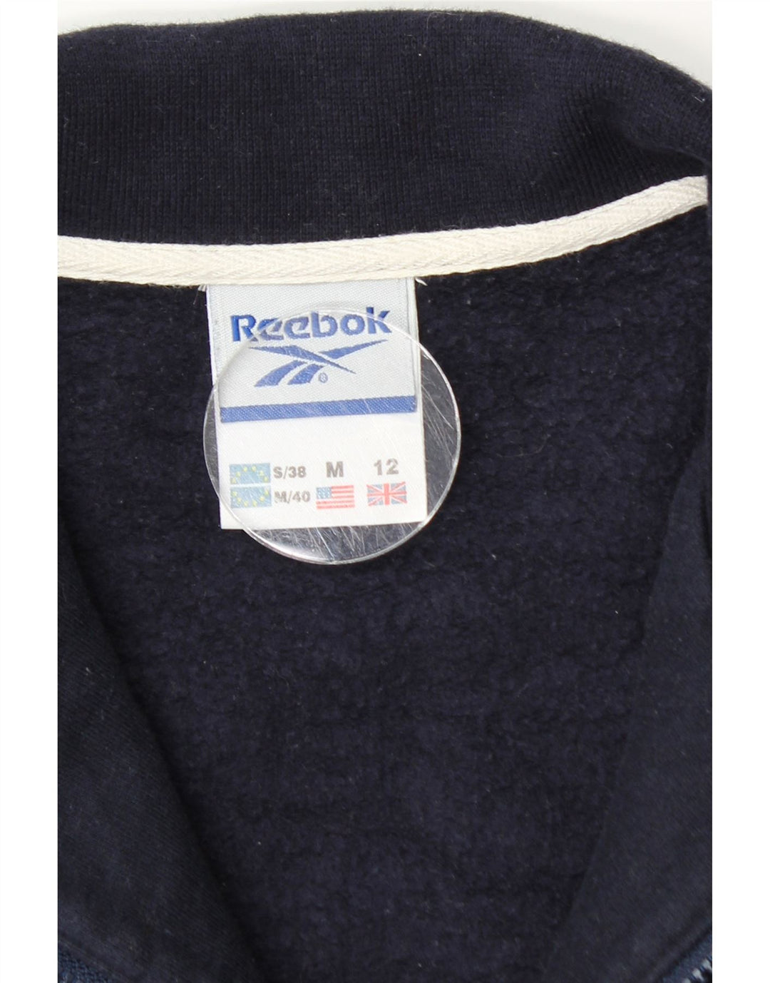 Reebok Sweat-shirt à col zippé pour femme UK 12 Bleu marine moyen Coton