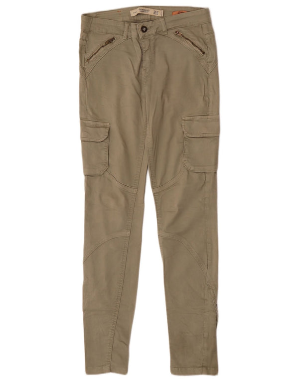 Zara Pantalon Cargo Slim Femme EU 34 2XS W24 L28 Coton Kaki