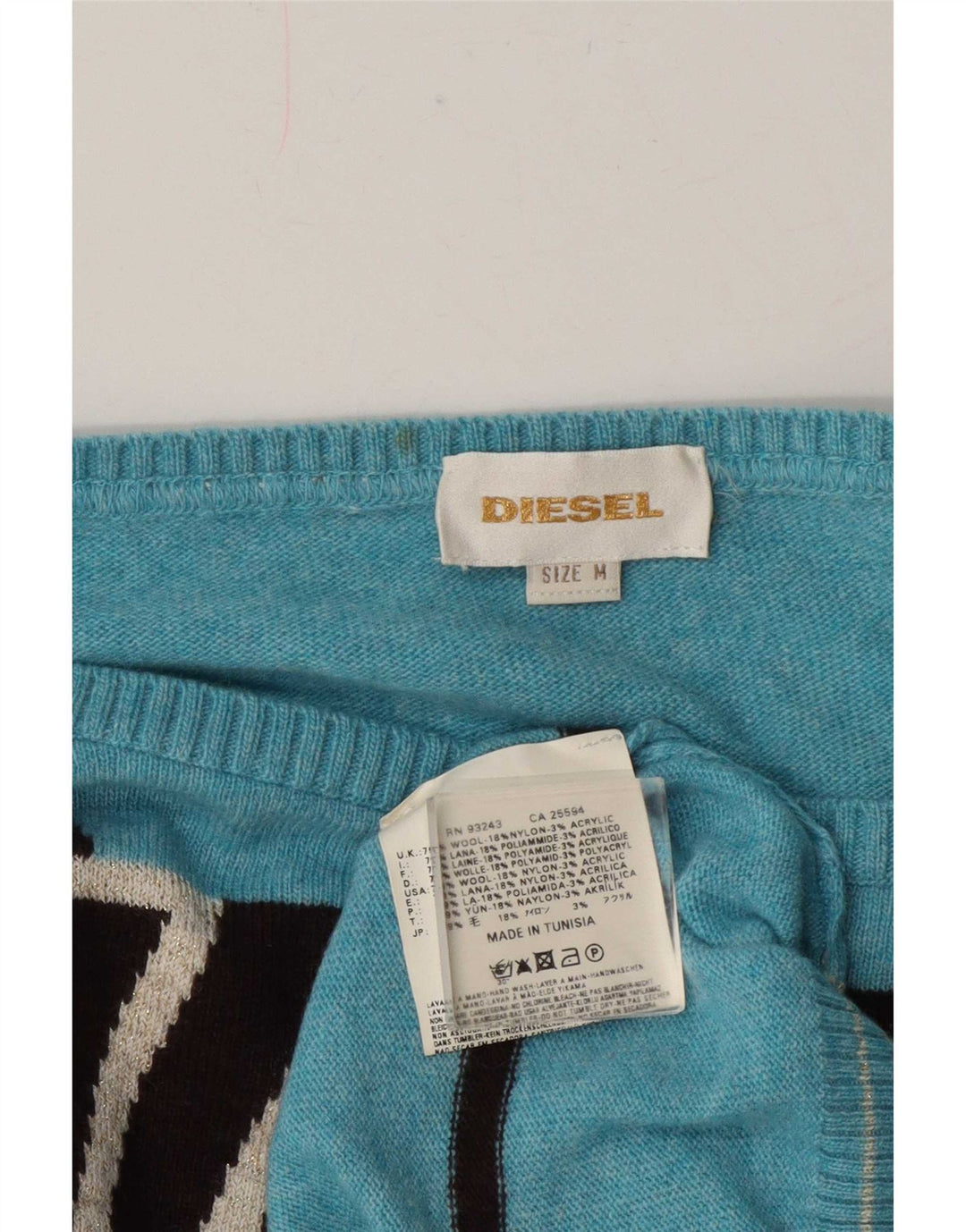Diesel Pull col bateau pour femme UK 14 Laine géométrique bleu moyen