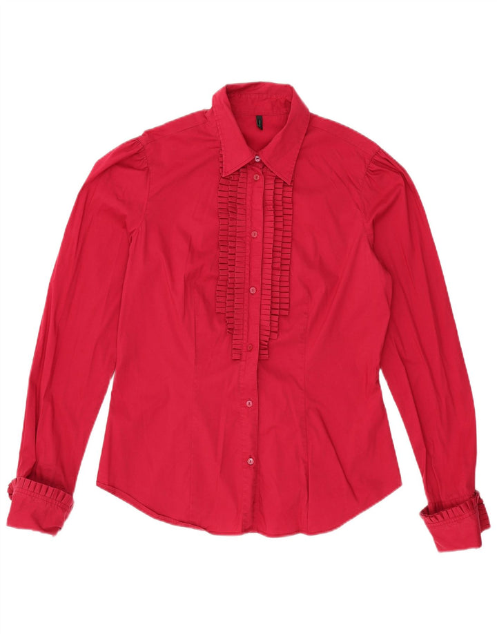 BENETTON Chemisier Femme UK 16 Large Rouge Coton