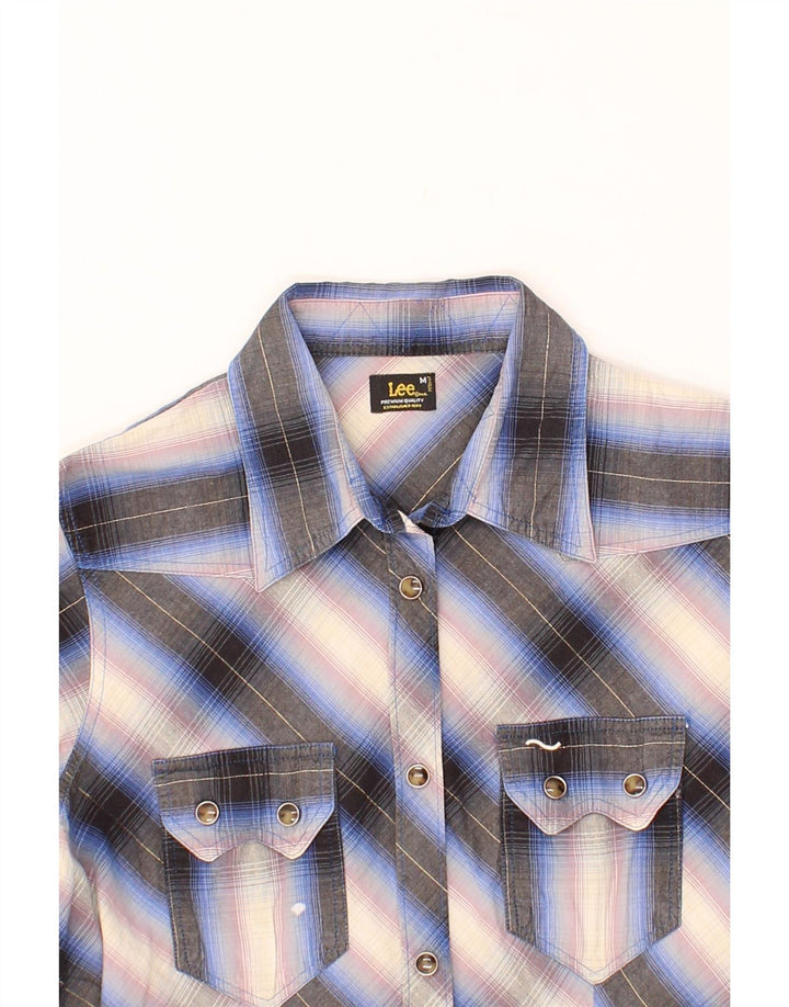 LEE Womens Short Sleeve Shirt UK 12 Medium Blue Check Cotton Vintage Lee and Second-Hand Lee from Messina Hembry 