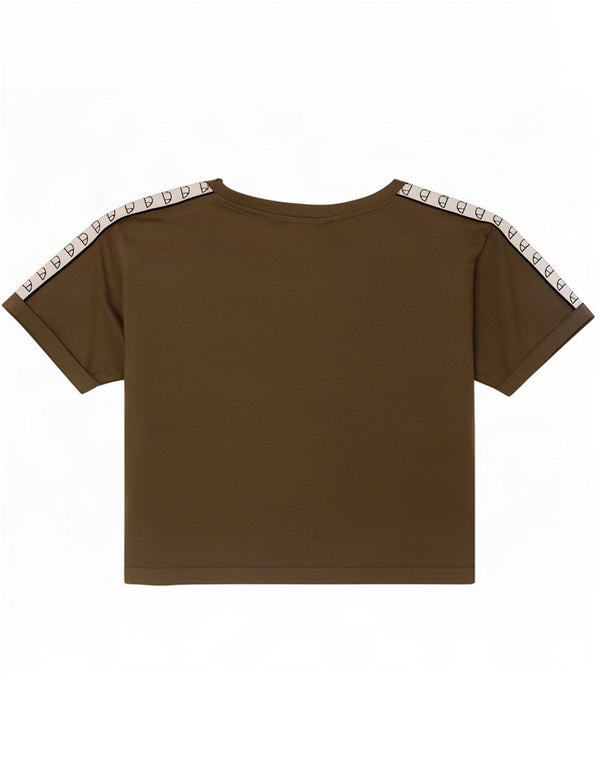 Ellesse Womens Crop Graphic T-Shirt Top UK 8 Small Kaki Colorblock Coton