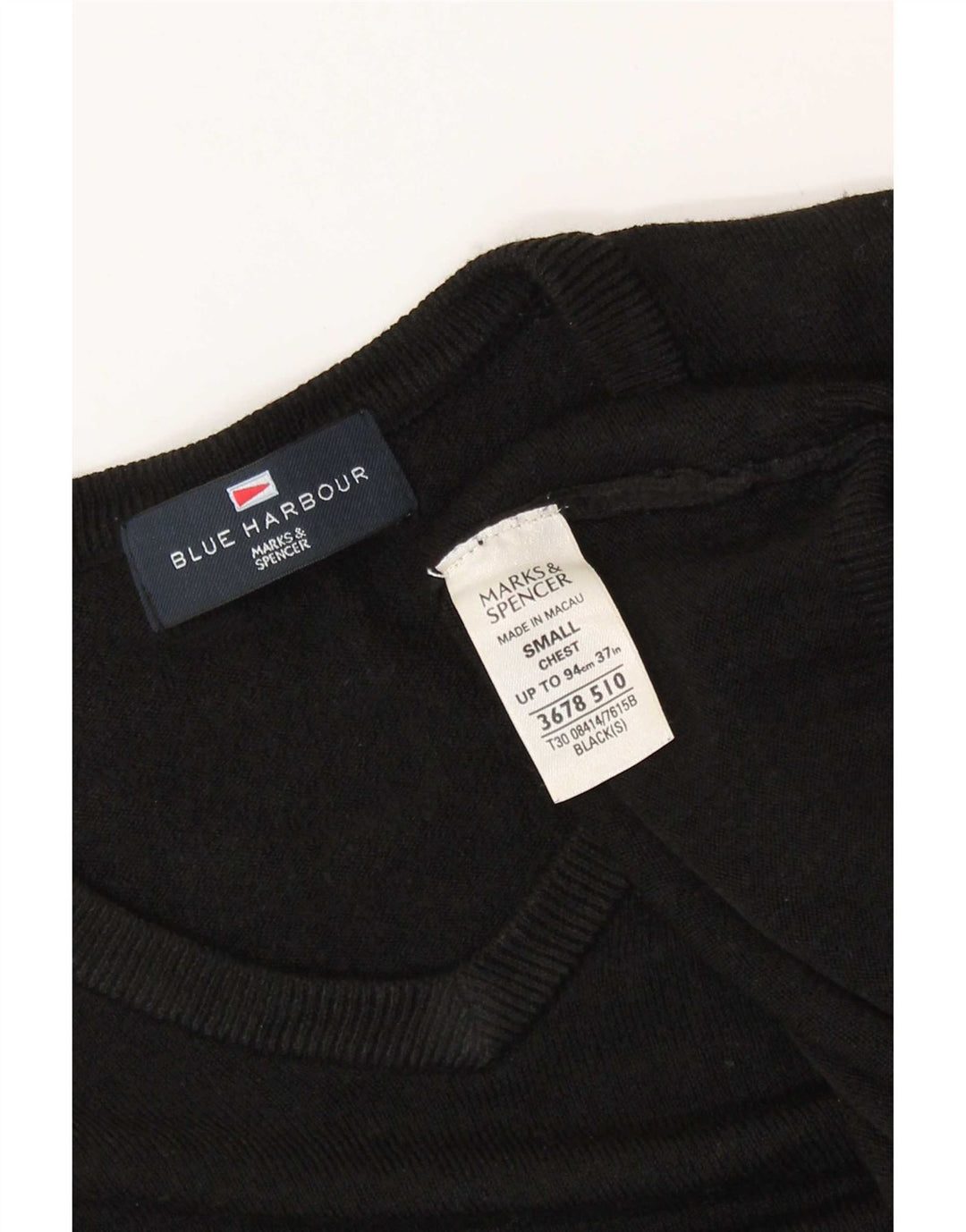 Marks & Spencer Pull à col en V Blue Harbour pour homme, petit, en acrylique noir