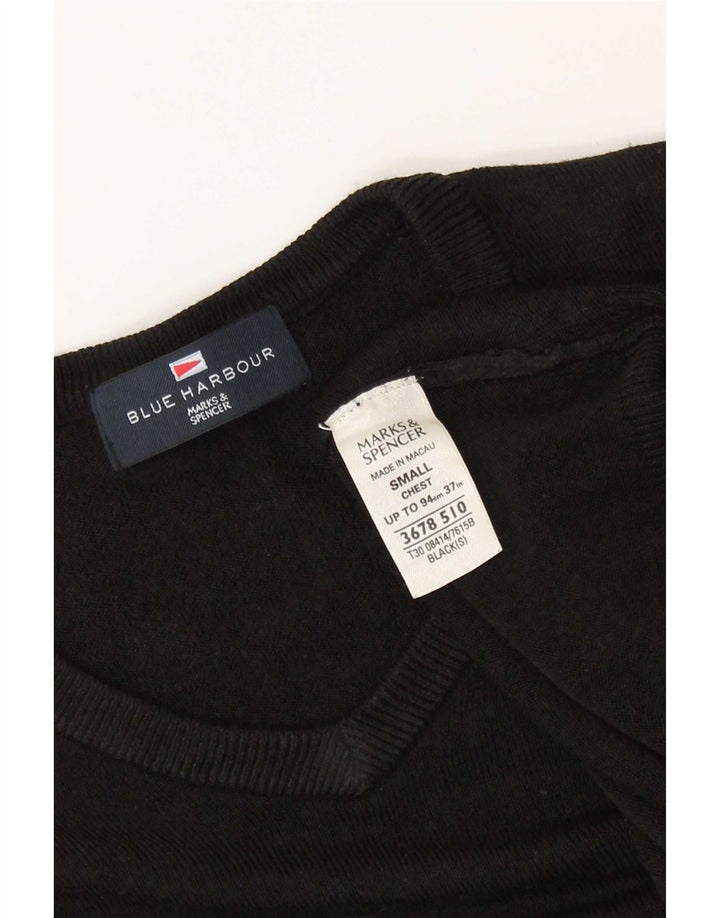 Marks & Spencer Pull à col en V Blue Harbour pour homme, petit, en acrylique noir