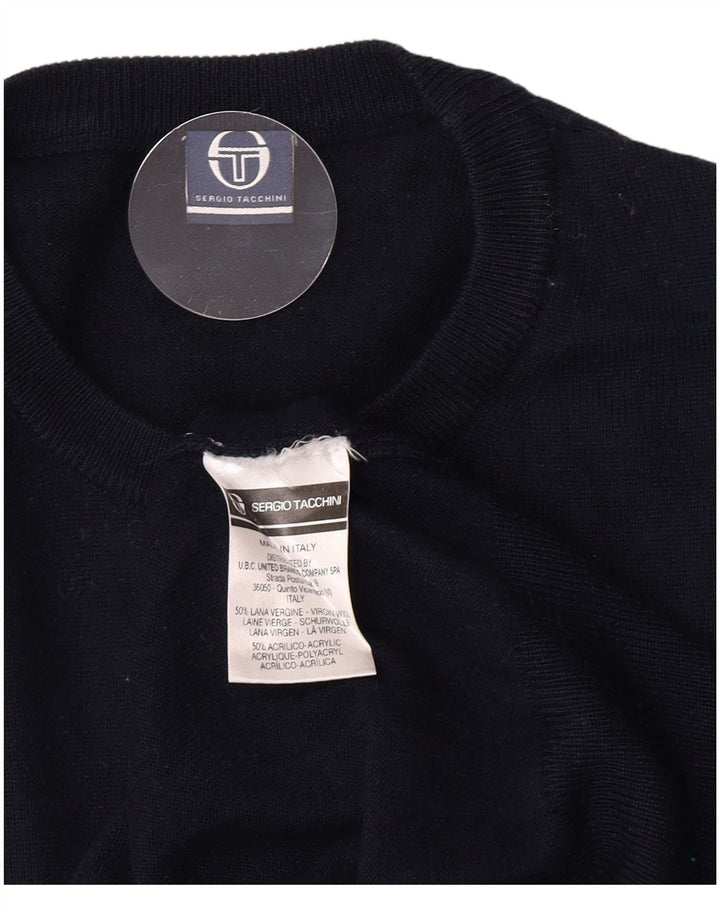 Sergio Tacchini Pull à col rond pour homme en laine vierge bleu marine moyen