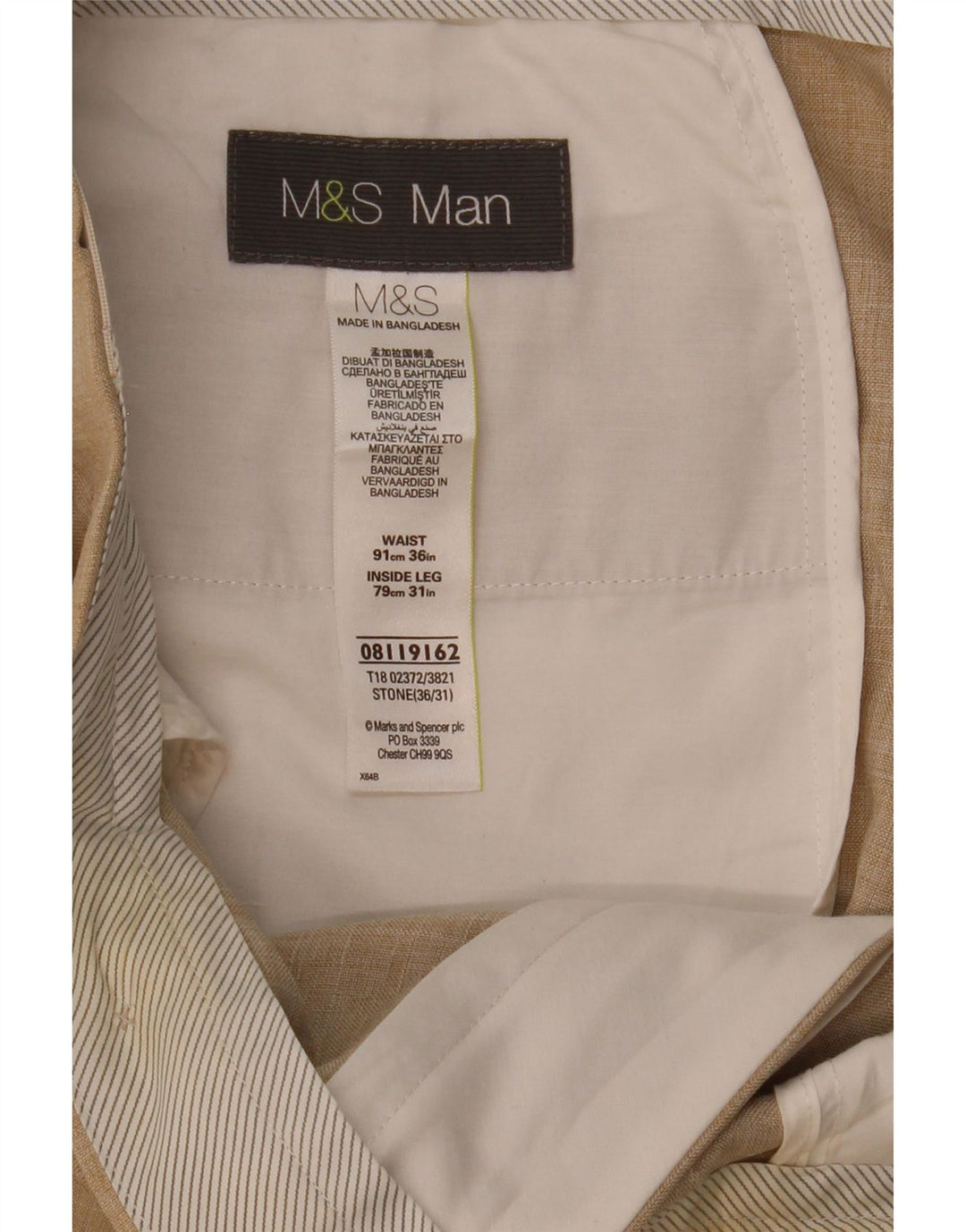 MARKS & SPENCER Pantalon de Costume Droit Homme W36 L31 Beige Polyester